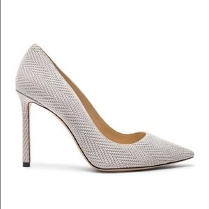 JIMMY CHOO Romy 100 Embossed Leather Heel in Latte Size 39.5